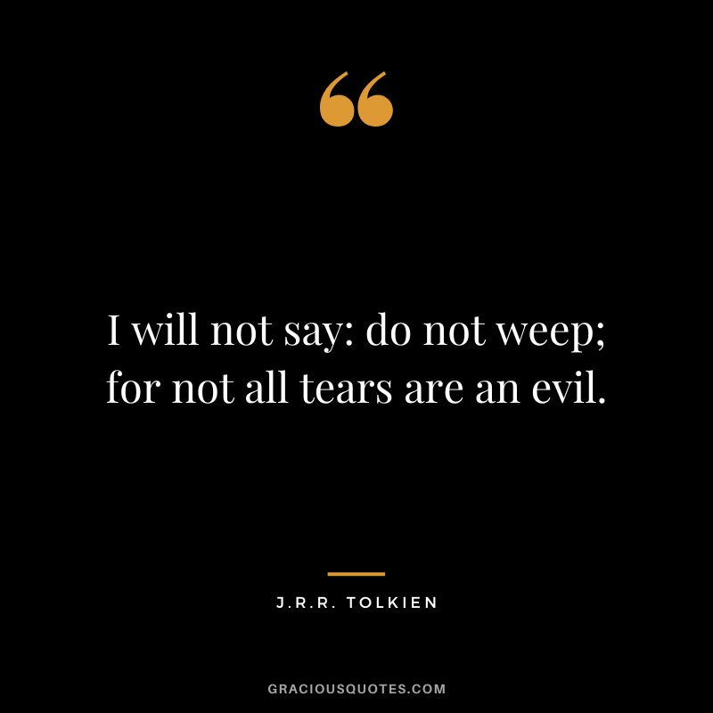 I will not say do not weep; for not all tears are an evil. - J.R.R. Tolkien