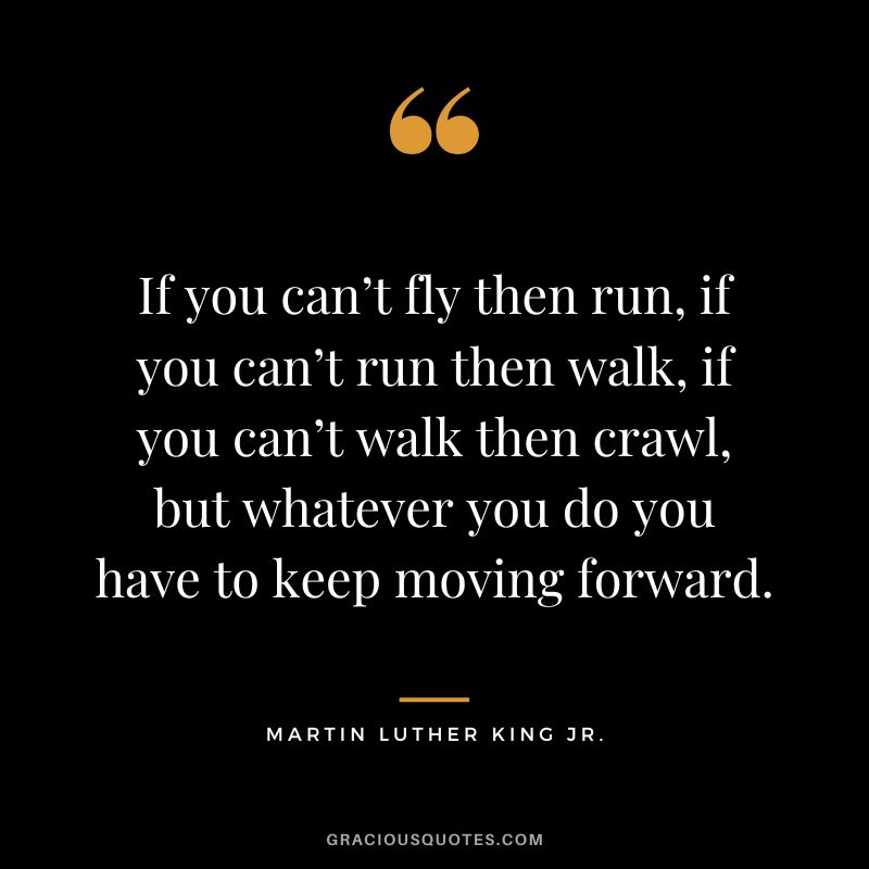 If you can’t fly then run, if you can’t run then walk, if you can’t walk then crawl, but whatever you do you have to keep moving forward. - Martin Luther King Jr.