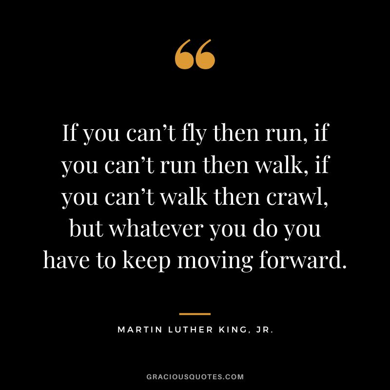 If you can’t fly then run, if you can’t run then walk, if you can’t walk then crawl, but whatever you do you have to keep moving forward. - Martin Luther King, Jr.