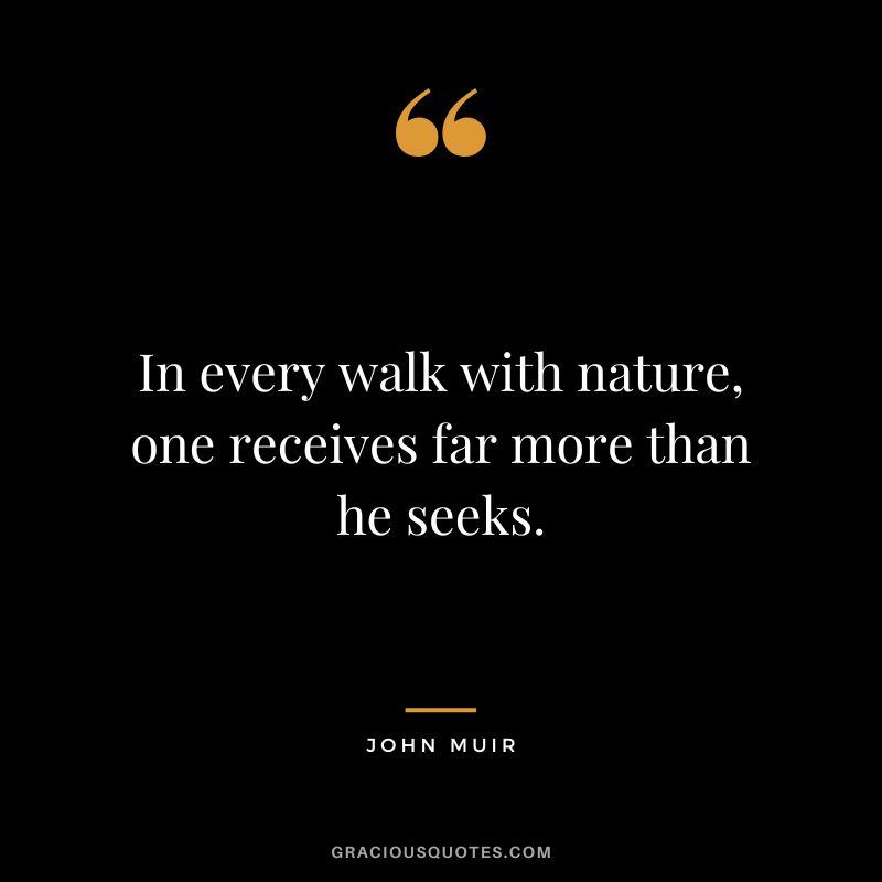 In every walk with nature, one receives far more than he seeks. - John Muir