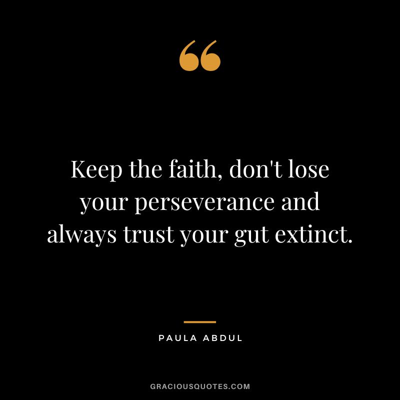 Keep the faith, don't lose your perseverance and always trust your gut extinct. - Paula Abdul