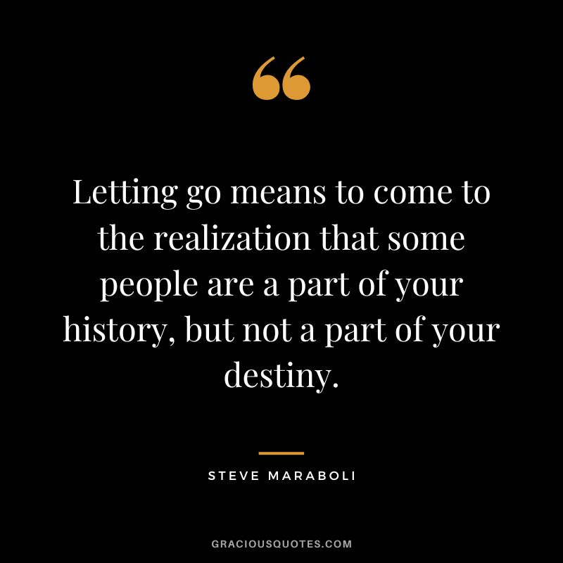 Letting go means to come to the realization that some people are a part of your history, but not a part of your destiny. - Steve Maraboli