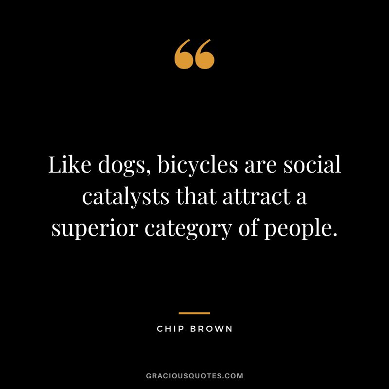 Like dogs, bicycles are social catalysts that attract a superior category of people. - Chip Brown