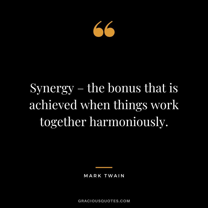Synergy – the bonus that is achieved when things work together harmoniously. - Mark Twain