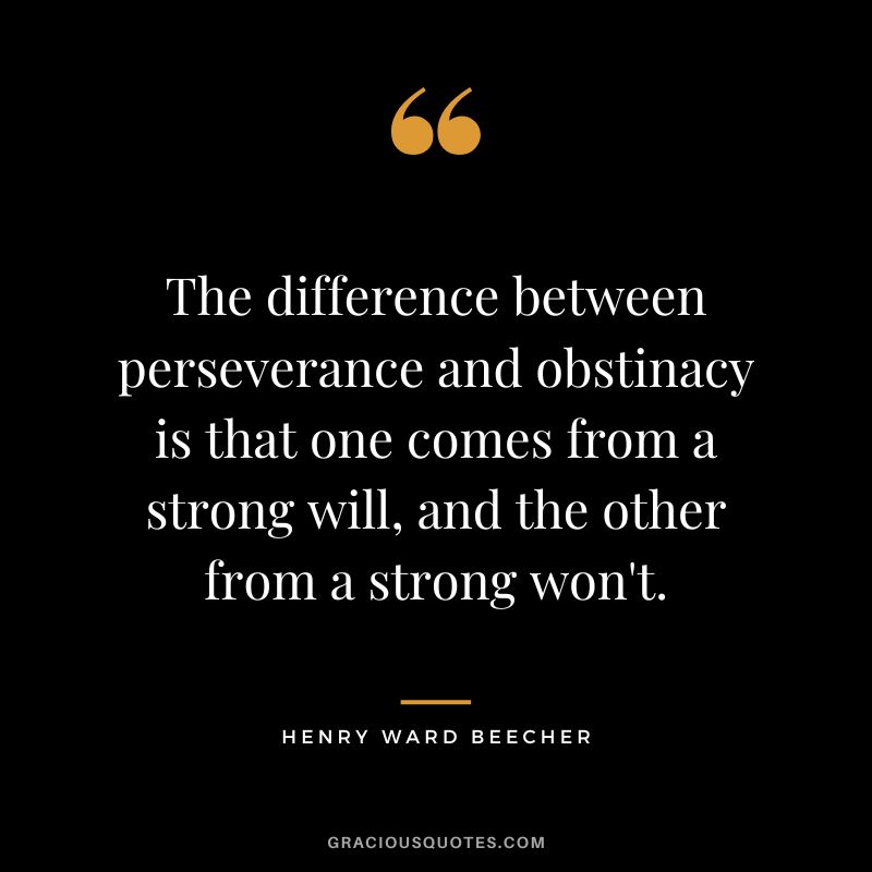 The difference between perseverance and obstinacy is that one comes from a strong will, and the other from a strong won't. - Henry Ward Beecher