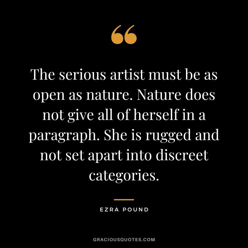 The serious artist must be as open as nature. Nature does not give all of herself in a paragraph. She is rugged and not set apart into discreet categories.