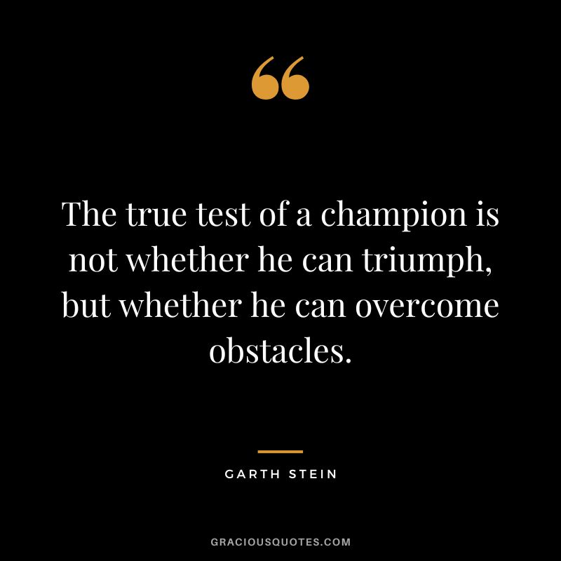 The true test of a champion is not whether he can triumph, but whether he can overcome obstacles. - Garth Stein
