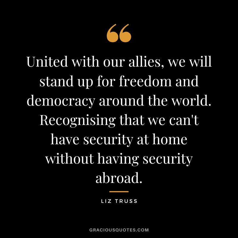 United with our allies, we will stand up for freedom and democracy around the world. Recognising that we can't have security at home without having security abroad.