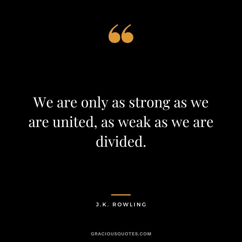 We are only as strong as we are united, as weak as we are divided. - J.K. Rowling