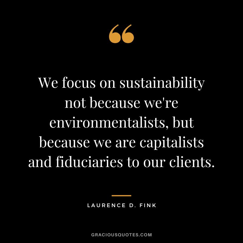 We focus on sustainability not because we're environmentalists, but because we are capitalists and fiduciaries to our clients.