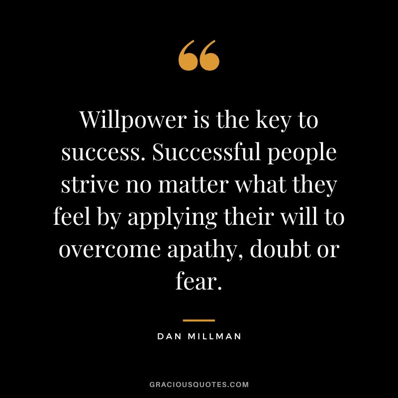 Willpower is the key to success. Successful people strive no matter what they feel by applying their will to overcome apathy, doubt or fear. - Dan Millman