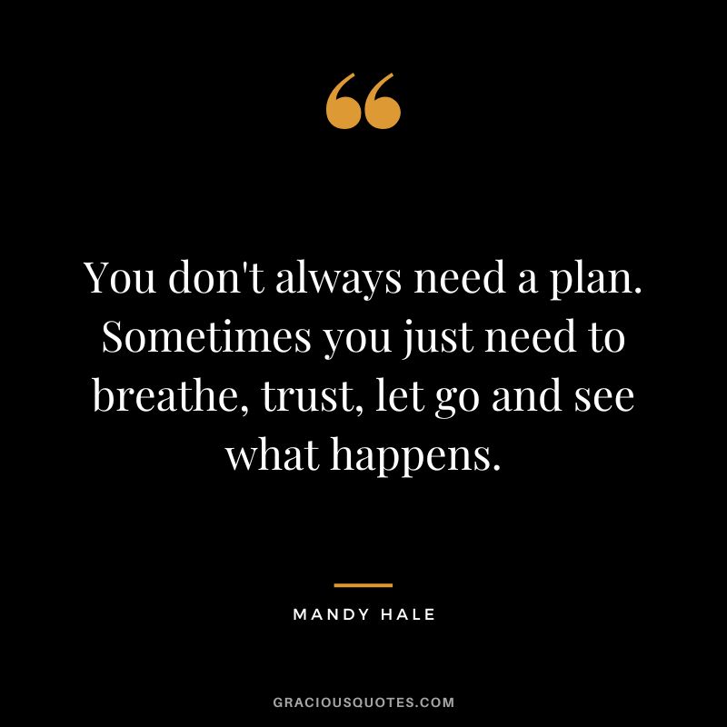 You don't always need a plan. Sometimes you just need to breathe, trust, let go and see what happens. - Mandy Hale