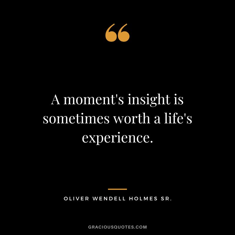 A moment's insight is sometimes worth a life's experience. - Oliver Wendell Holmes Sr.