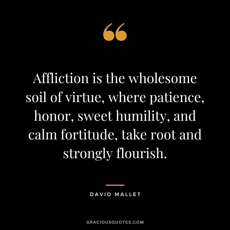 Affliction is the wholesome soil of virtue, where patience, honor, sweet humility, and calm fortitude, take root and strongly flourish. - David Mallet