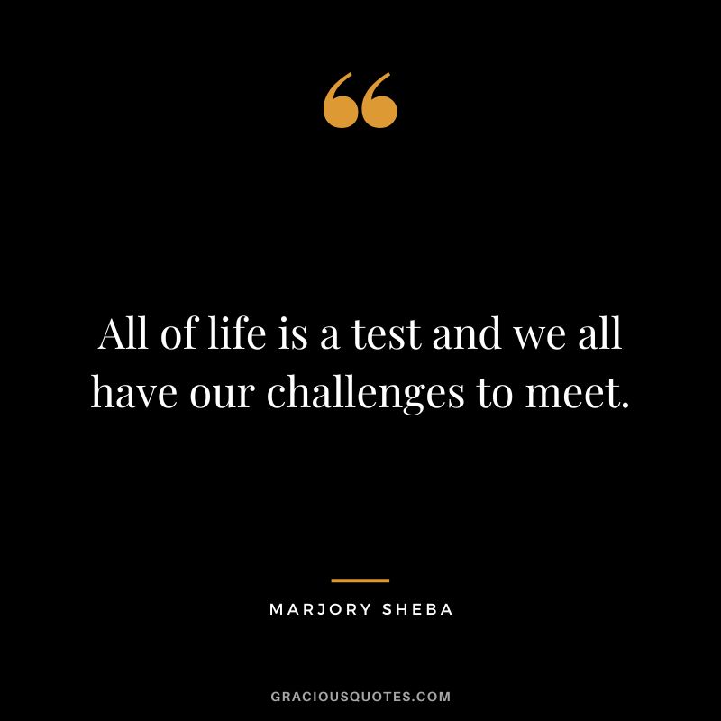 All of life is a test and we all have our challenges to meet. - Marjory Sheba