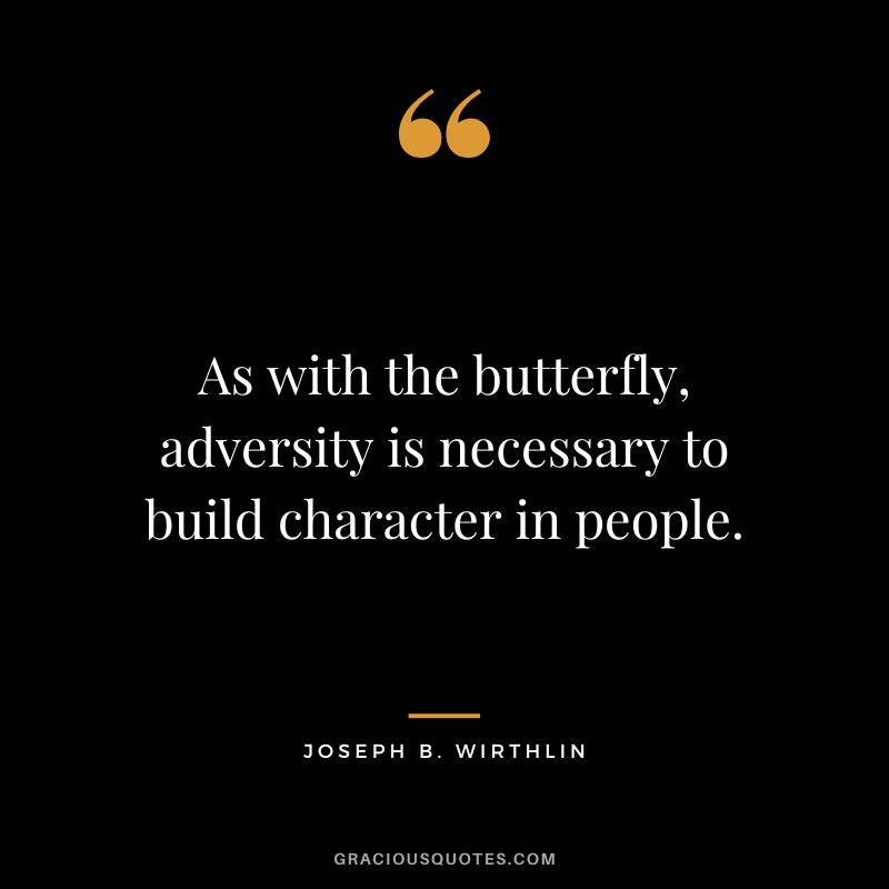 As with the butterfly, adversity is necessary to build character in people. - Joseph B. Wirthlin