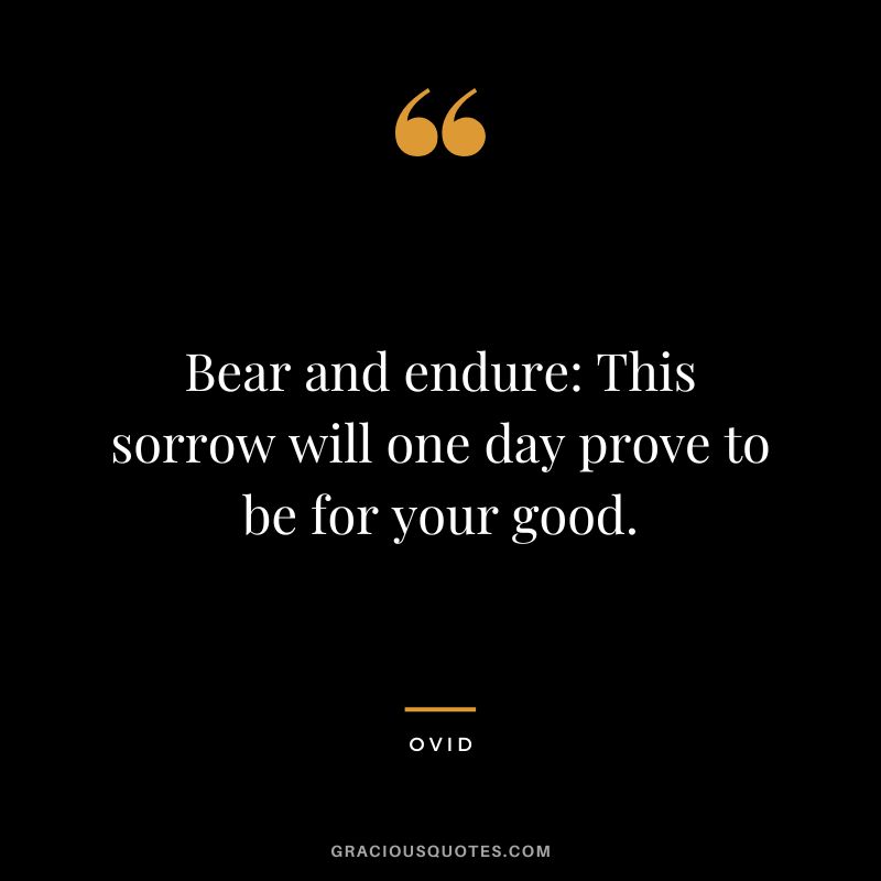 Bear and endure This sorrow will one day prove to be for your good. - Ovid