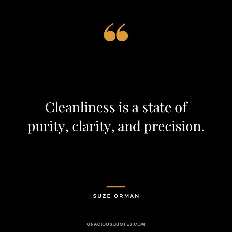 Cleanliness is a state of purity, clarity, and precision. - Suze Orman