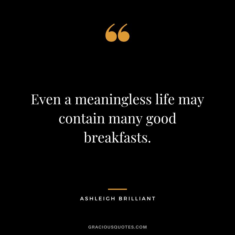 Even a meaningless life may contain many good breakfasts. - Ashleigh Brilliant