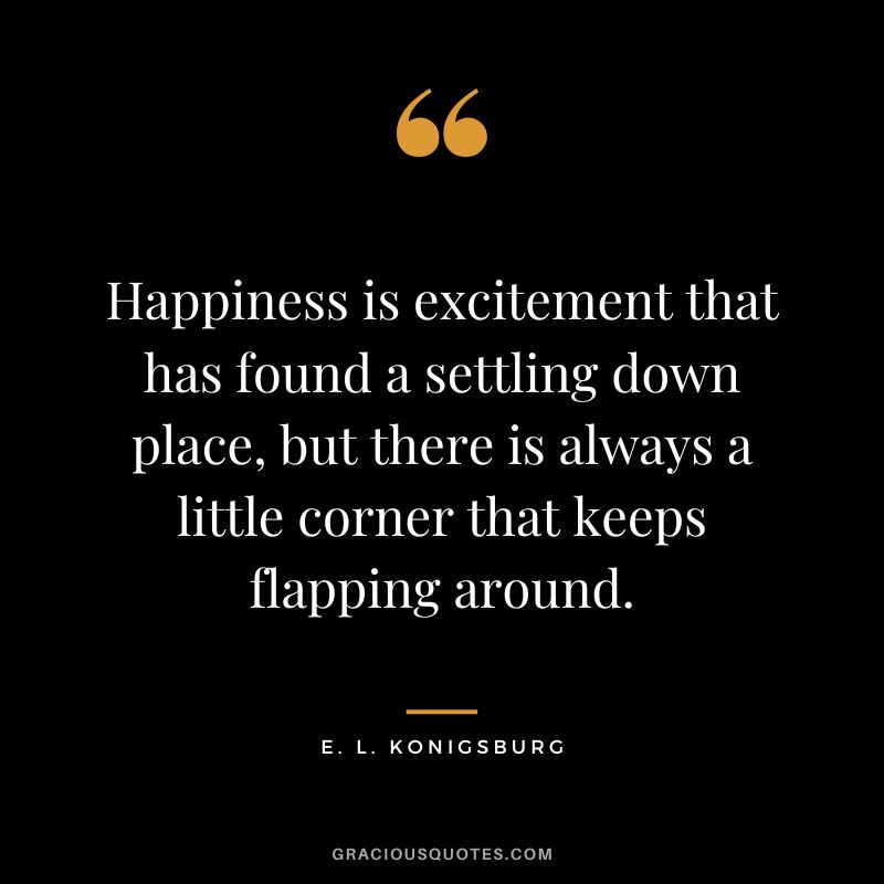 Happiness is excitement that has found a settling down place, but there is always a little corner that keeps flapping around. - E. L. Konigsburg