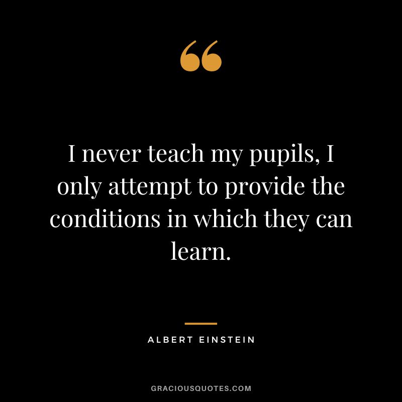 I never teach my pupils, I only attempt to provide the conditions in which they can learn. - Albert Einstein