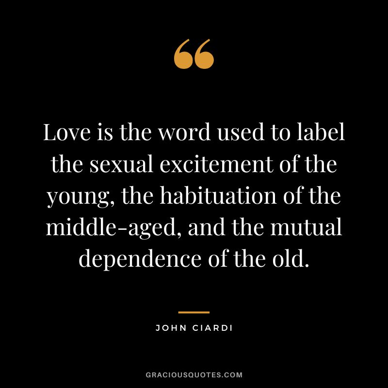 Love is the word used to label the sexual excitement of the young, the habituation of the middle-aged, and the mutual dependence of the old. - John Ciardi