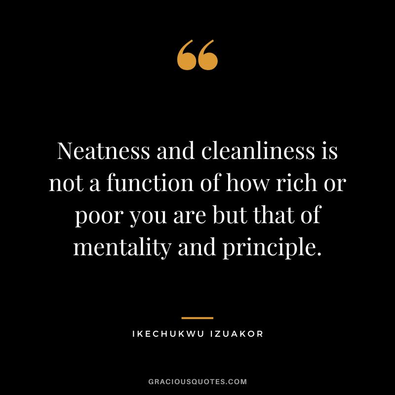 Neatness and cleanliness is not a function of how rich or poor you are but that of mentality and principle. - Ikechukwu Izuakor
