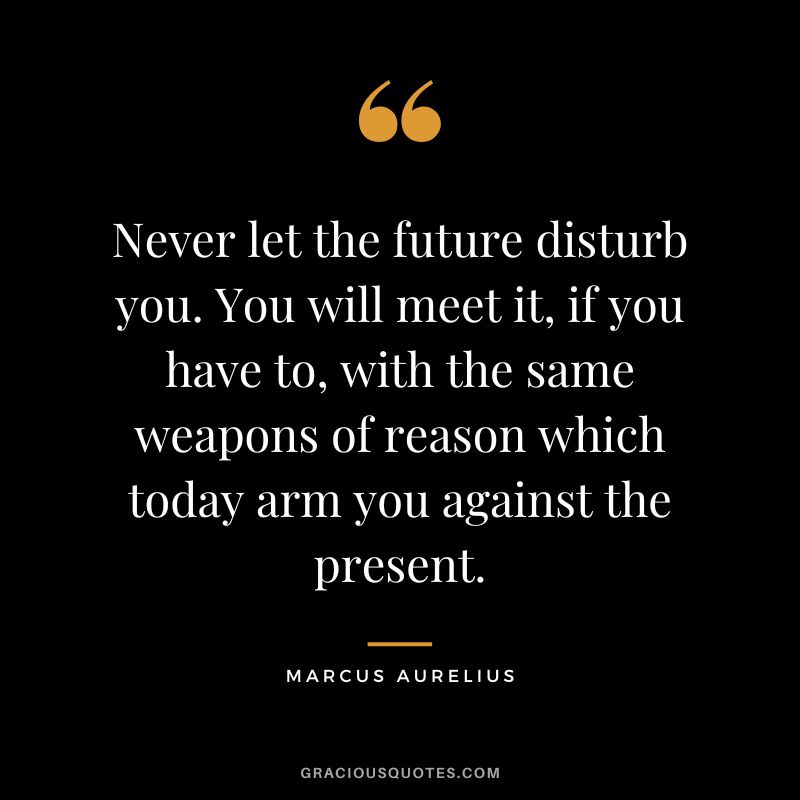 Never let the future disturb you. You will meet it, if you have to, with the same weapons of reason which today arm you against the present. - Marcus Aurelius