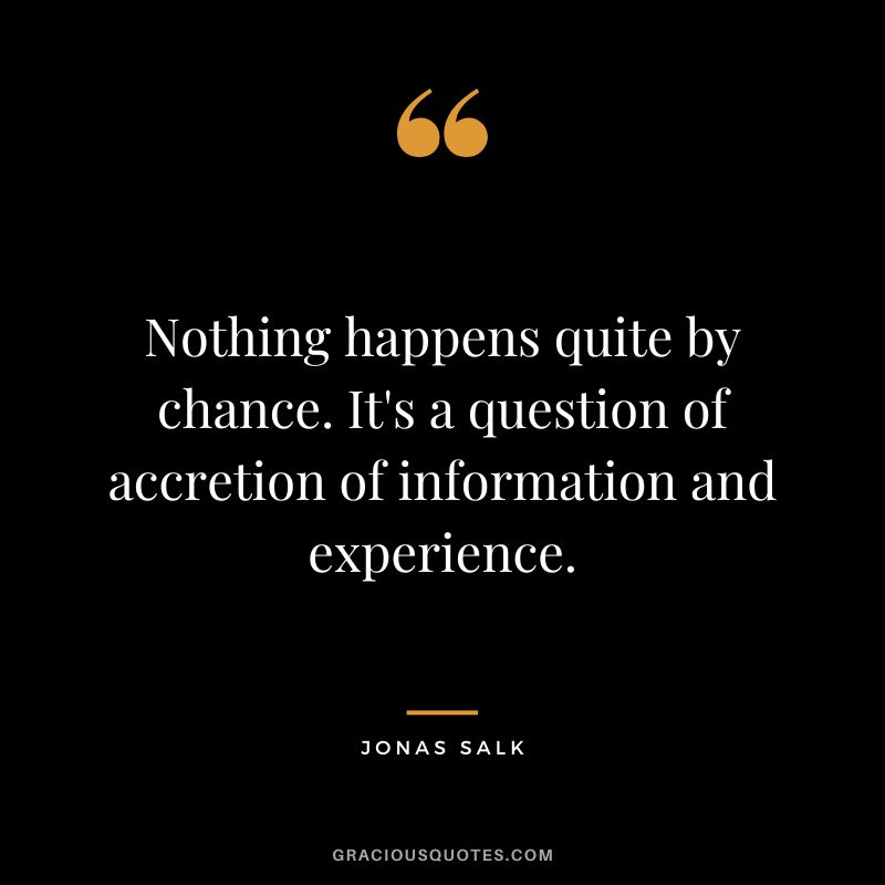 Nothing happens quite by chance. It's a question of accretion of information and experience.