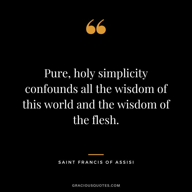 Pure, holy simplicity confounds all the wisdom of this world and the wisdom of the flesh. - Saint Francis of Assisi