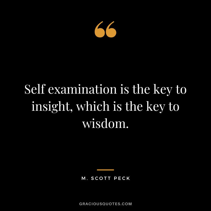 Self examination is the key to insight, which is the key to wisdom. - M. Scott Peck