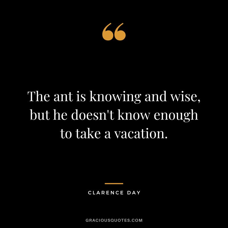 The ant is knowing and wise, but he doesn't know enough to take a vacation. - Clarence Day