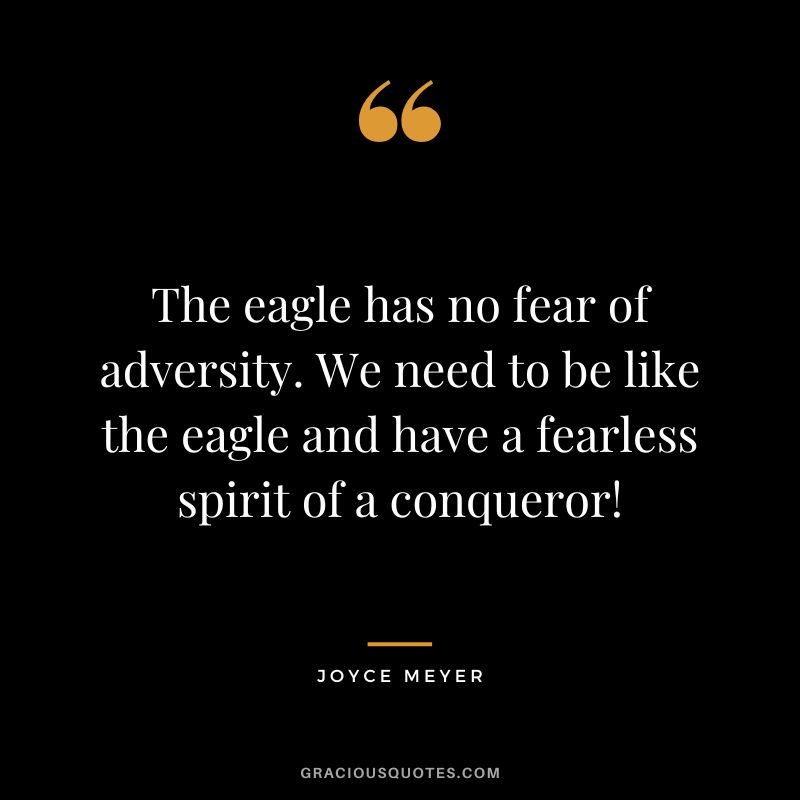 The eagle has no fear of adversity. We need to be like the eagle and have a fearless spirit of a conqueror! - Joyce Meyer