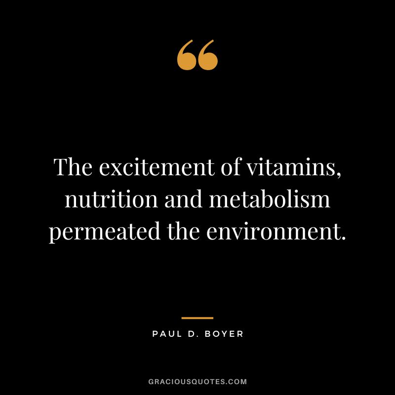 The excitement of vitamins, nutrition and metabolism permeated the environment. - Paul D. Boyer