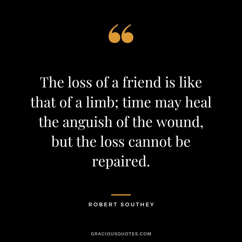 The loss of a friend is like that of a limb; time may heal the anguish of the wound, but the loss cannot be repaired. - Robert Southey