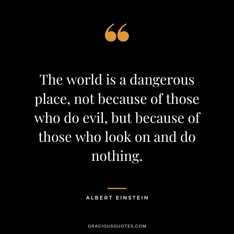 The world is a dangerous place, not because of those who do evil, but because of those who look on and do nothing. - Albert Einstein