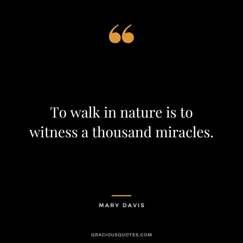 To walk in nature is to witness a thousand miracles. - Mary Davis