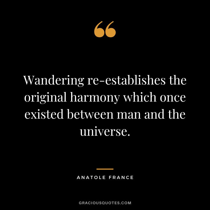 Wandering re-establishes the original harmony which once existed between man and the universe. - Anatole France