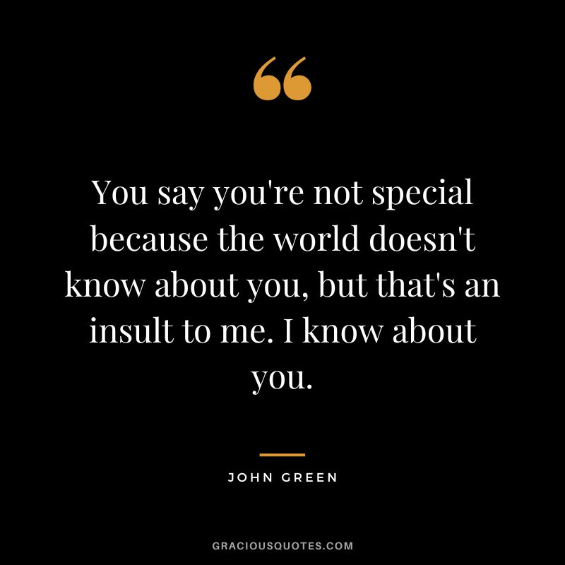 You say you're not special because the world doesn't know about you, but that's an insult to me. I know about you.