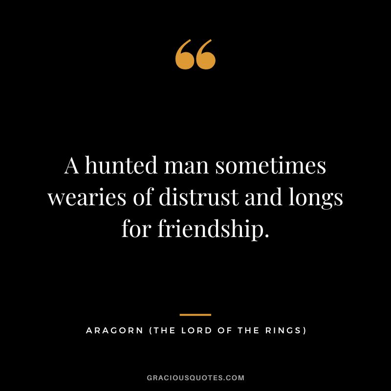 A hunted man sometimes wearies of distrust and longs for friendship. - Aragorn