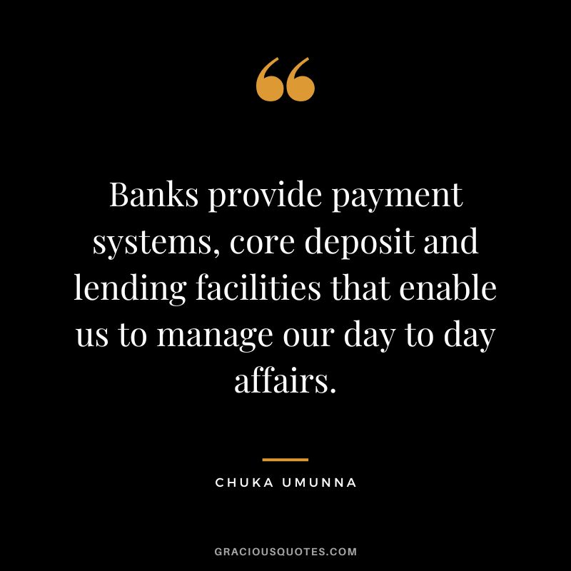 Banks provide payment systems, core deposit and lending facilities that enable us to manage our day to day affairs. - Chuka Umunna