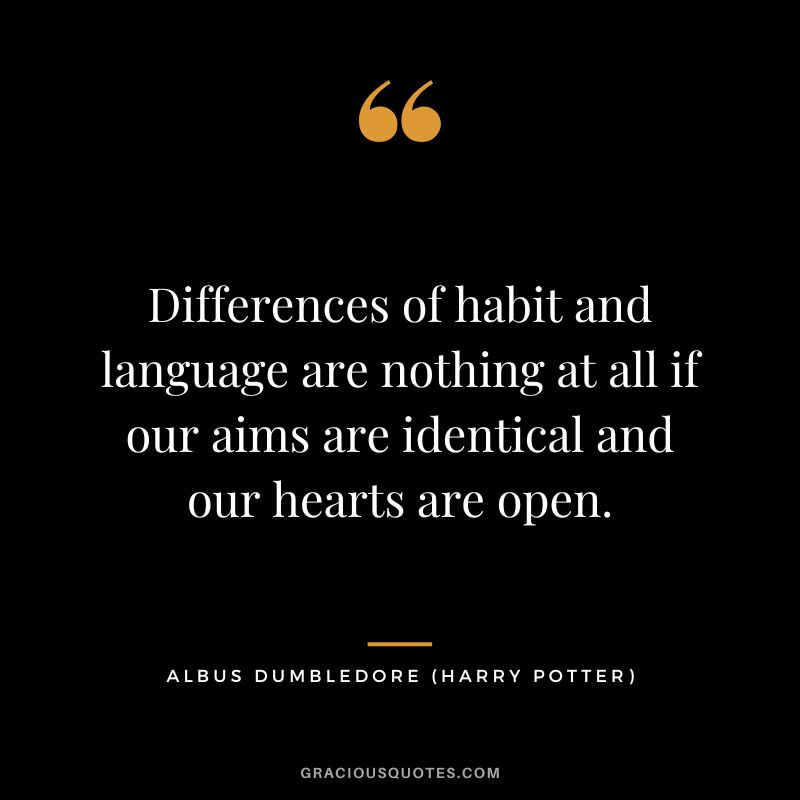 Differences of habit and language are nothing at all if our aims are identical and our hearts are open. - Albus Dumbledore