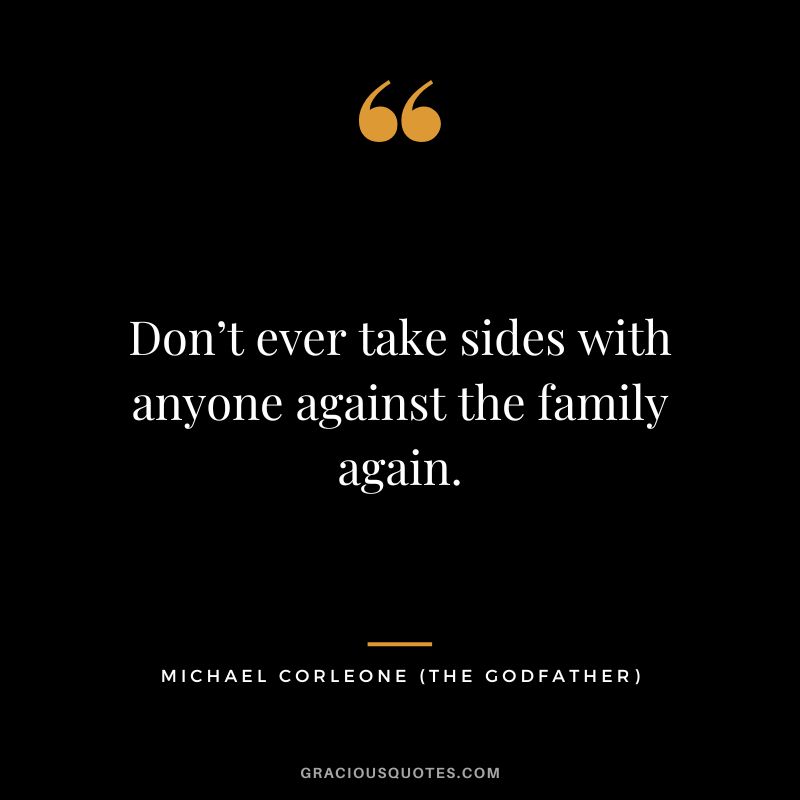 Don’t ever take sides with anyone against the family again. - Michael Corleone