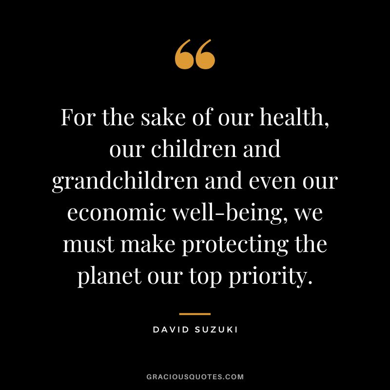 For the sake of our health, our children and grandchildren and even our economic well-being, we must make protecting the planet our top priority. - David Suzuki