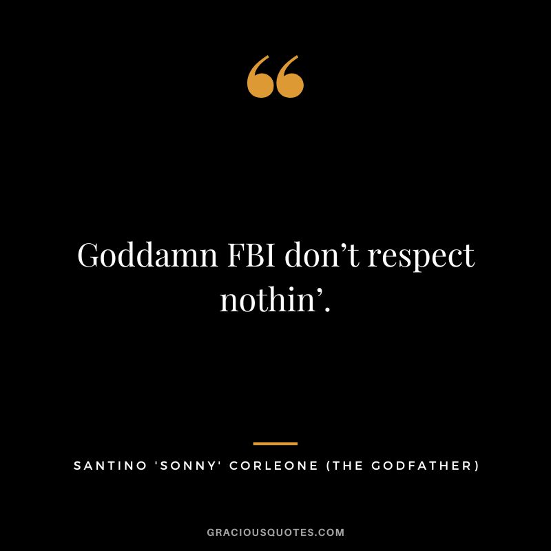 Goddamn FBI don’t respect nothin’. - Santino 'Sonny' Corleone