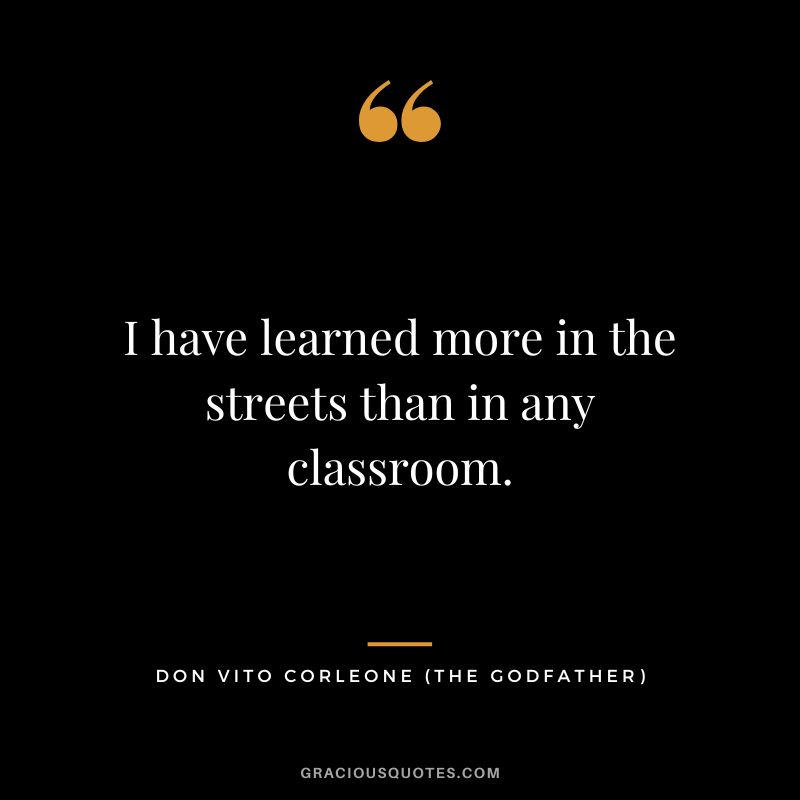 I have learned more in the streets than in any classroom. - Don Vito Corleone