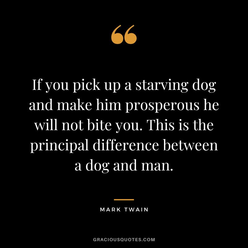 If you pick up a starving dog and make him prosperous he will not bite you. This is the principal difference between a dog and man. - Mark Twain