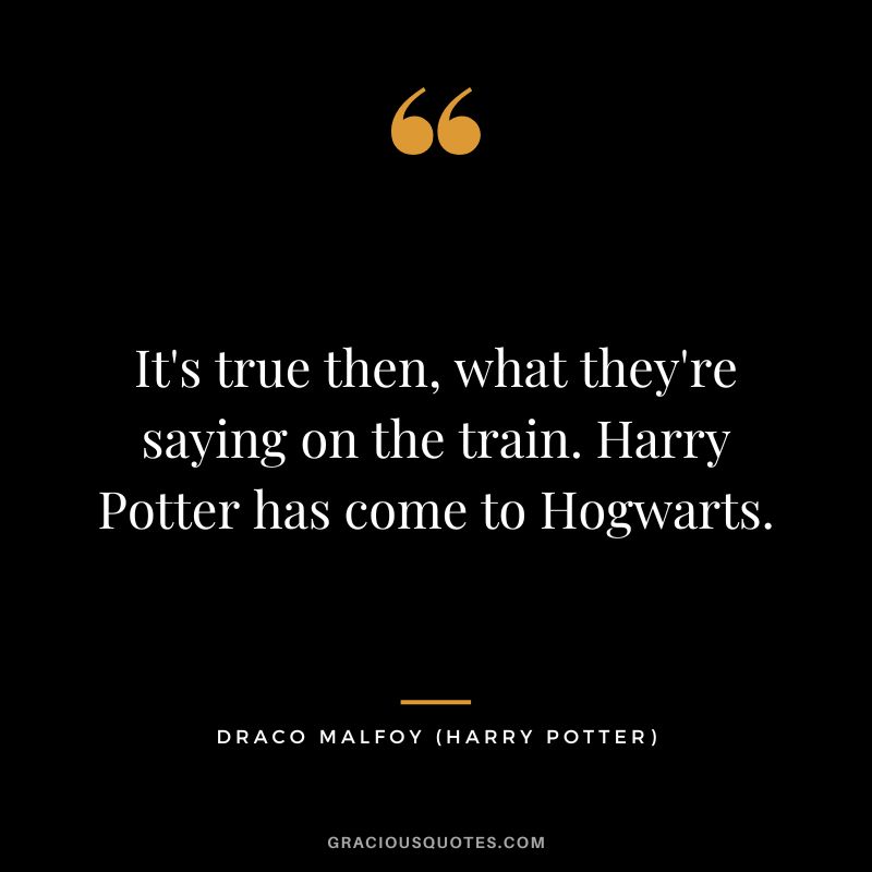 It's true then, what they're saying on the train. Harry Potter has come to Hogwarts. - Draco Malfoy