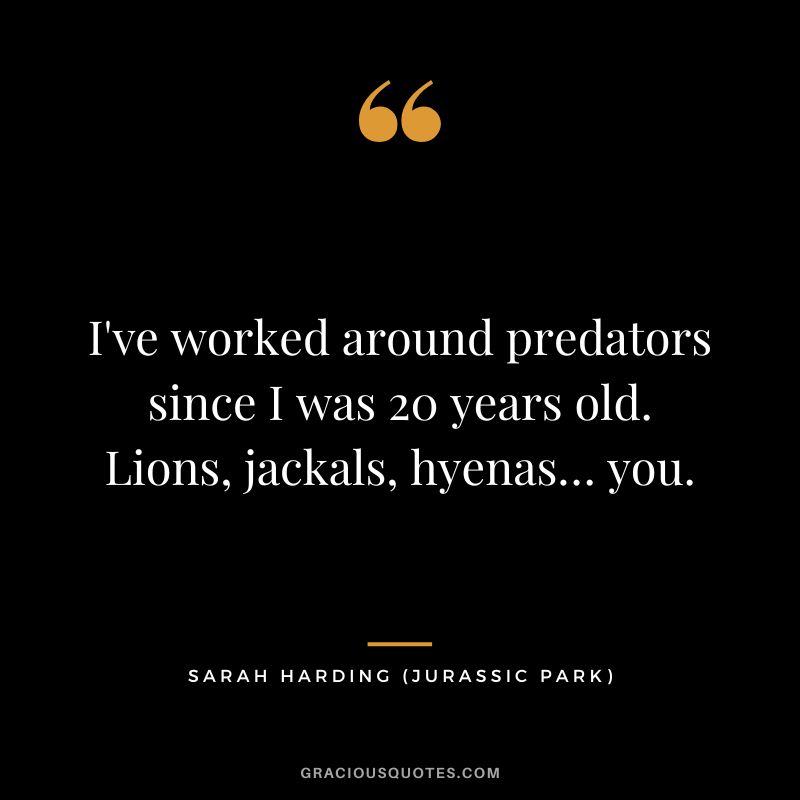 I've worked around predators since I was 20 years old. Lions, jackals, hyenas… you. - Sarah Harding