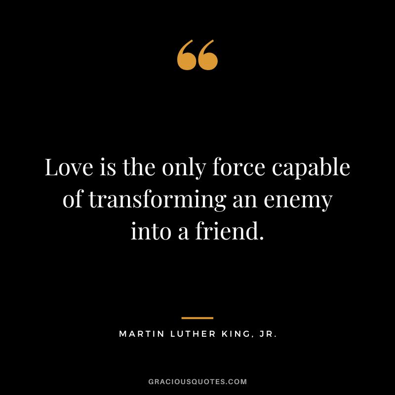 Love is the only force capable of transforming an enemy into a friend. - Martin Luther King, Jr.